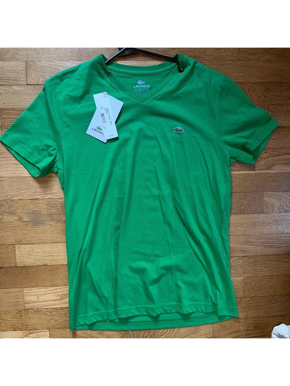 Small - Men - Lacoste Green V-Neck Pima Cotton T-Shirt